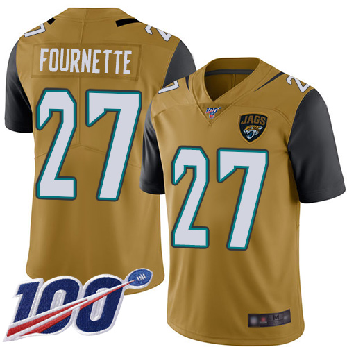 Nike Jacksonville Jaguars #27 Leonard Fournette Gold Men Stitched NFL Limited Rush 100th Season Jersey->jacksonville jaguars->NFL Jersey